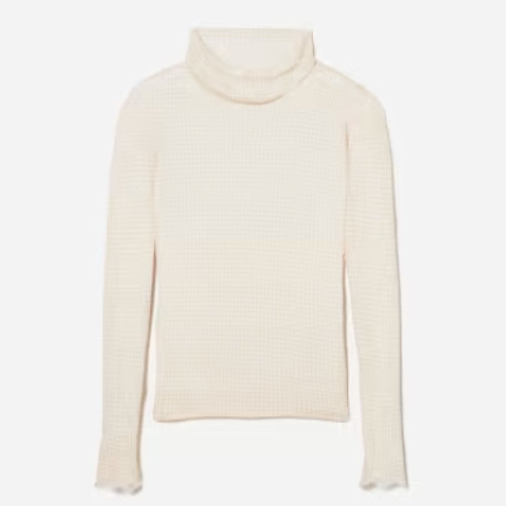 EVERLANE The Organic Cotton Tissue Turtleneck - XXS - Hazelnut / White